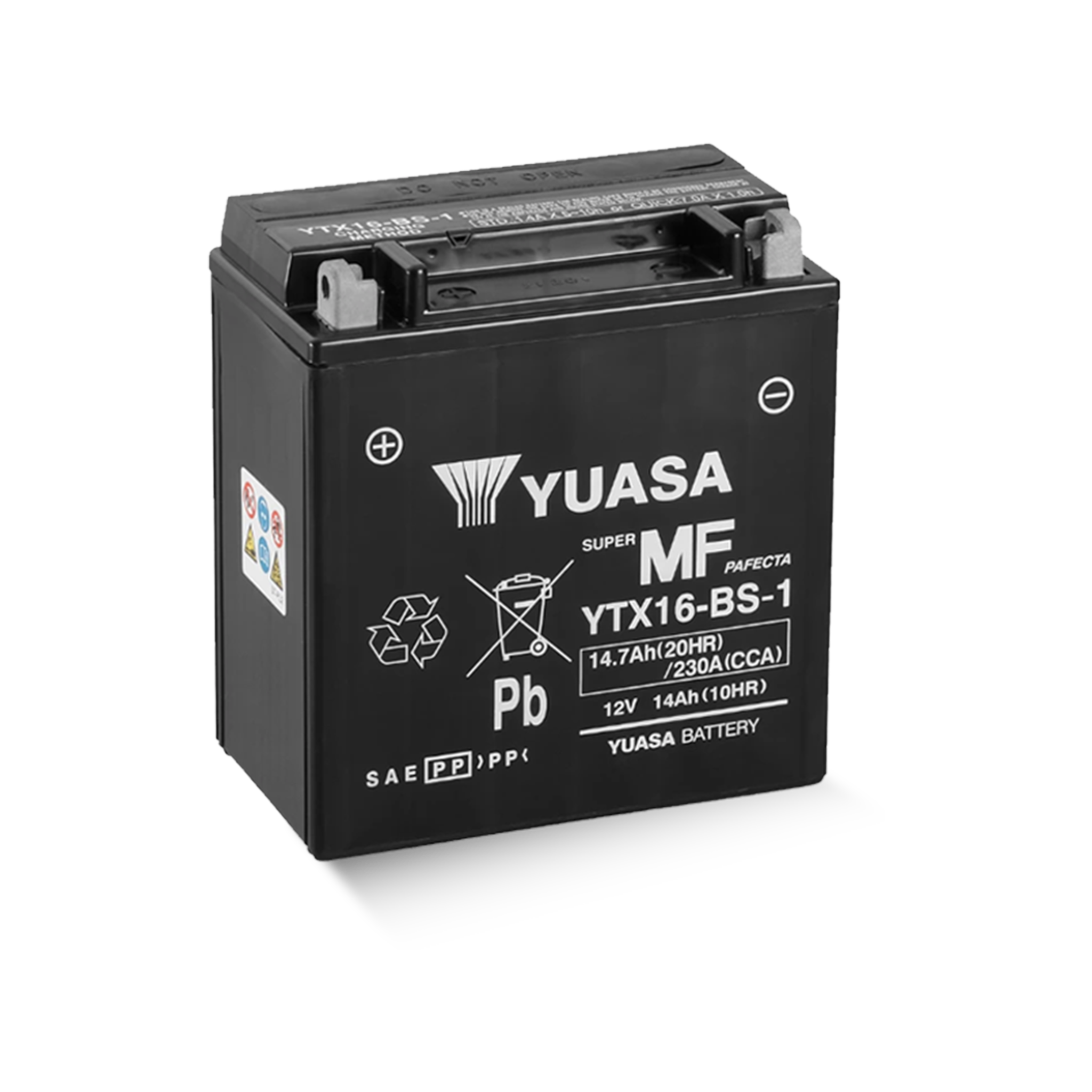 YUASA YTX16-BS-1 / 51491 12V 14,7Ah/C20 - 230A (EN) Motorradbatterie WF Anschlüsse Seite