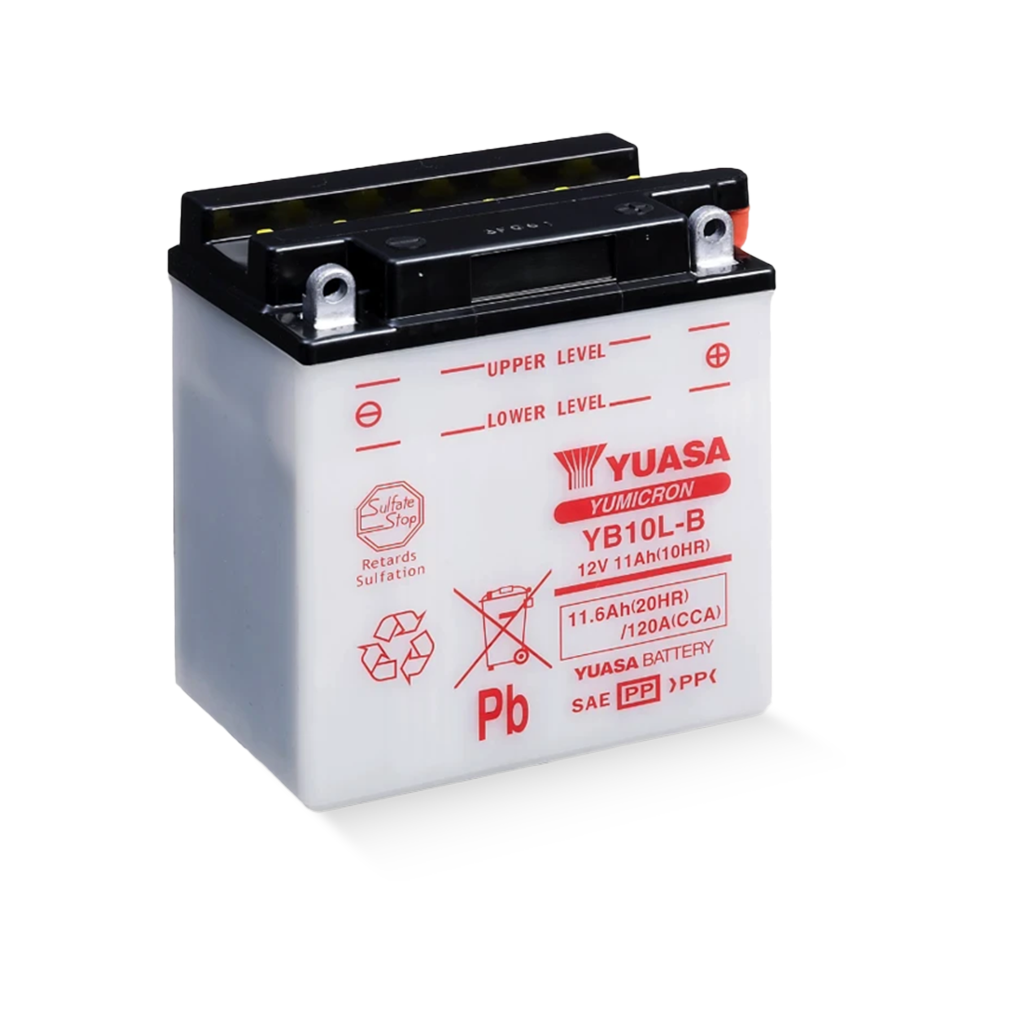YUASA YB10L-B 12V 11,6Ah/C20 - 120A (EN) Motorradbatterie Anschlüsse: Vorne