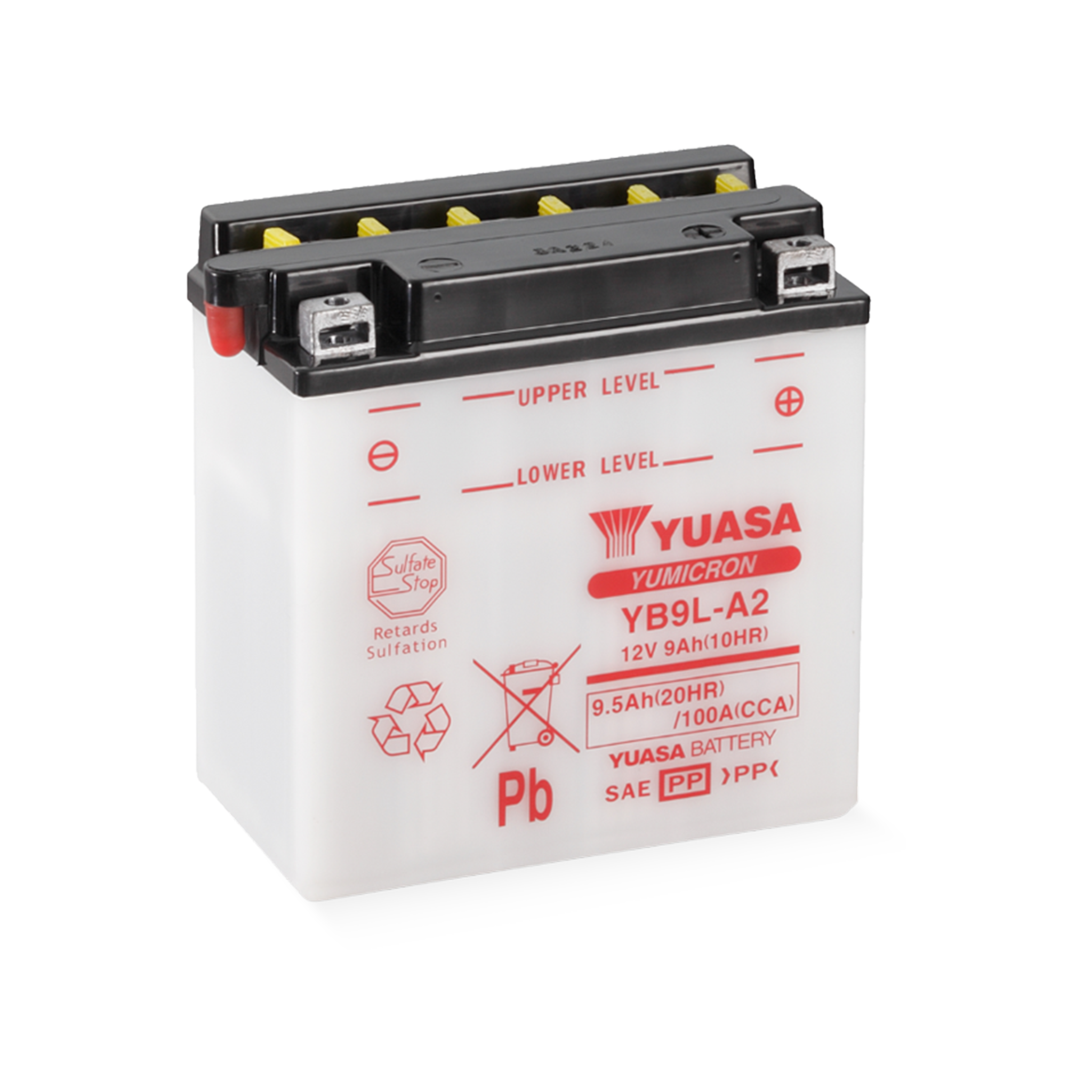 YUASA YB9L-A2 DC 12V 9,5Ah/C20 - 100A (EN) Motorradbatterie