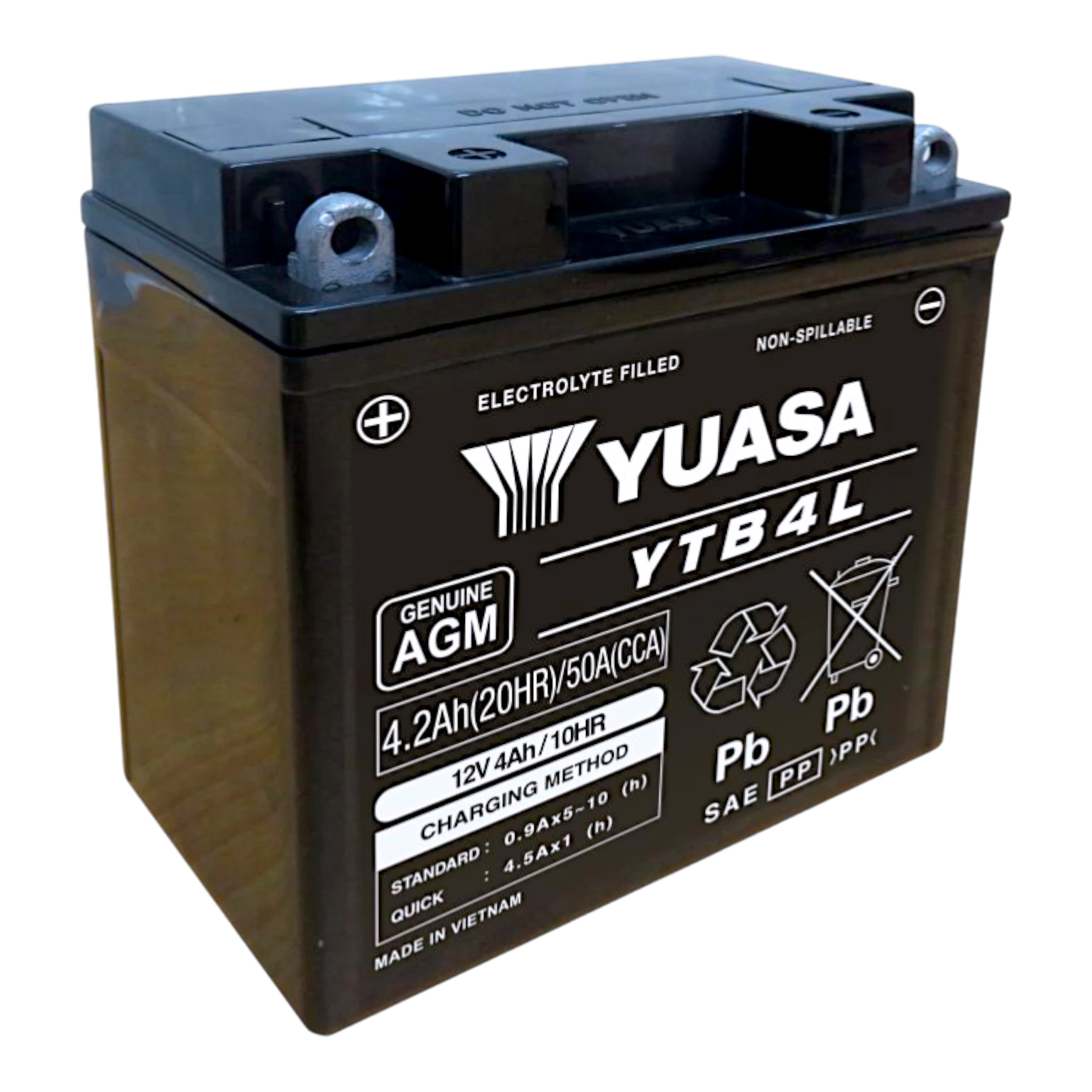 YUASA YTB4L WC  12V 4,2Ah/C20 / 4Ah/C10 - 50A (EN) AGM Motorradbatterie WF